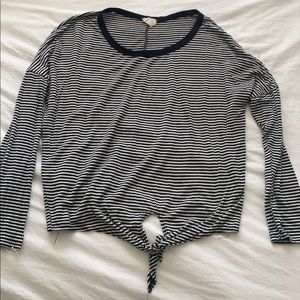 Striped long sleeve top with tie